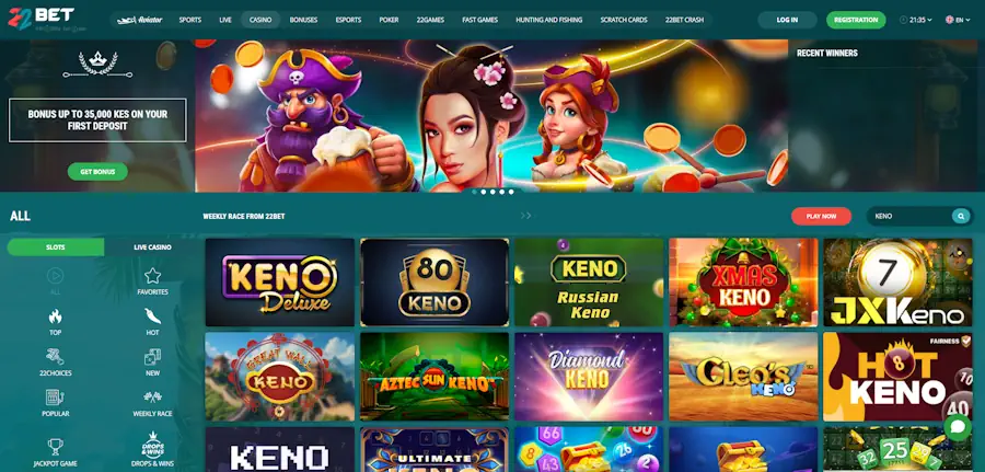 22Bet Keno Games Screenshot